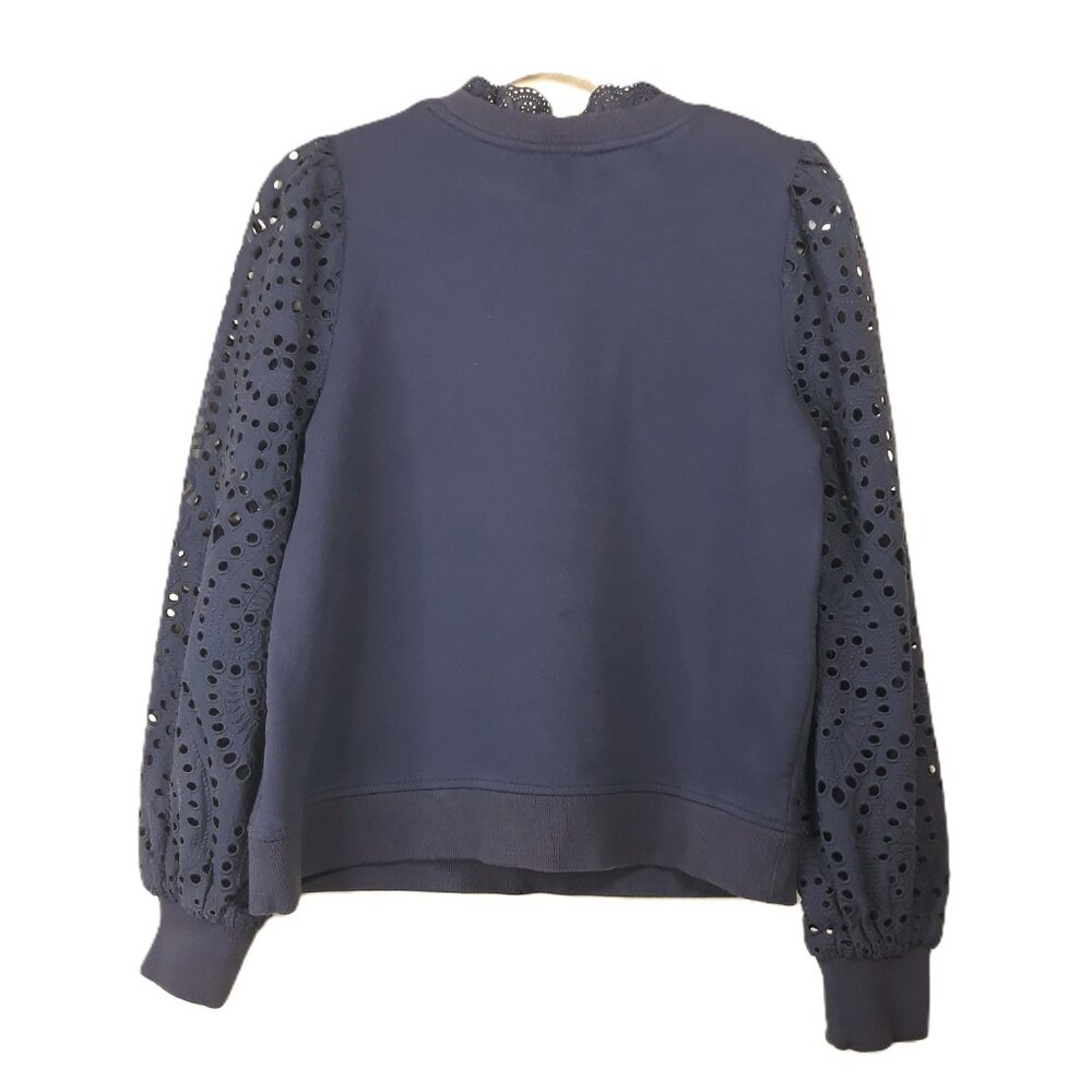 Boden Broderie Blouson Cotton Jersey Knit Sweatshirt Navy 8 - Picture 7 of 9